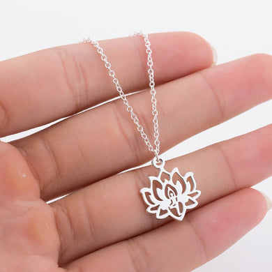 Yoga Lotus Pendant Necklaces Women Stainless Steel Choker Fashion Jewerly 2019 Choker Necklace Long Chain Necklaces